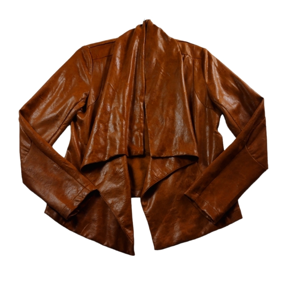 Skies Are Blue Faux Leather Open Front Waterfall Jacket Size S